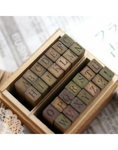 復古英文數字木盒印章